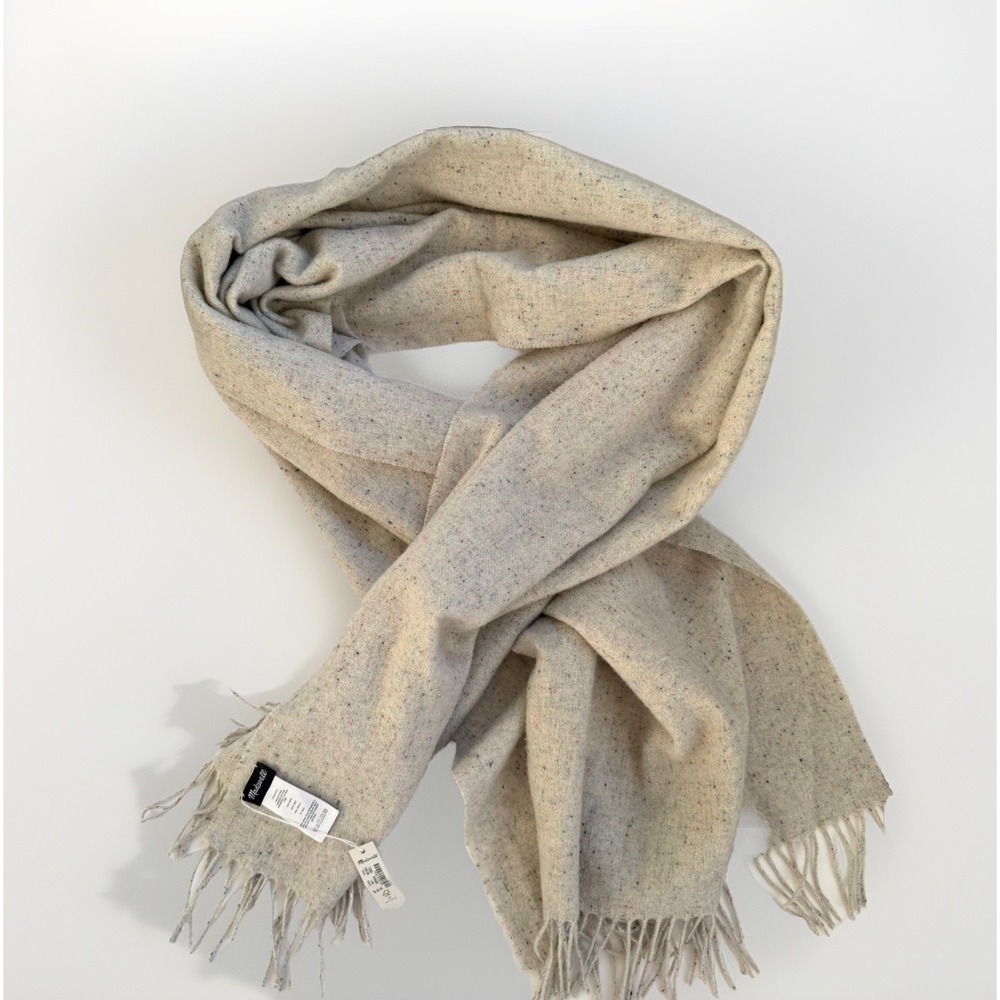 NWT Madewell Scarf Stole 100% Wool Rainbow Flecked Gray Large 29"x72"